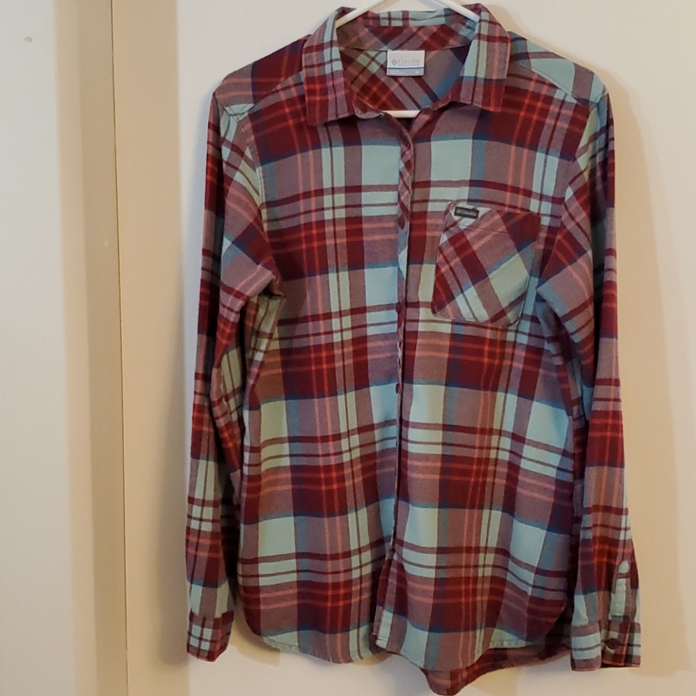 Ladies Columbia 100% Cotton Flannel Plaid Shirt Med 36-38